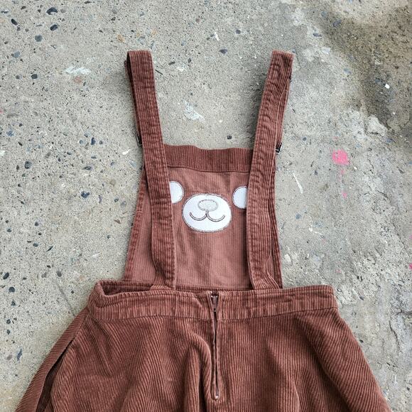 Hot Topic Teddy Bear Corduroy Overalls Dress Size XS Brown Skirtall Pinafore - Picture 6 of 10